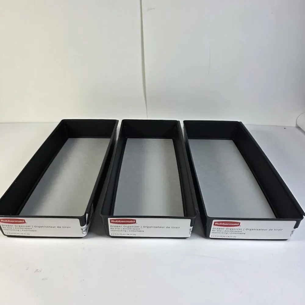 3 Rubbermaid Drawer Organizers Black/Gray 6 x 15 x 2 inches Drawer Storage